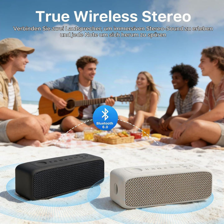 JUOVI kabelloser Tragbarer Bluetooth Lautsprecher, IP68 Wasserdicht, 24 Stunden Spielzeit, Bluetooth