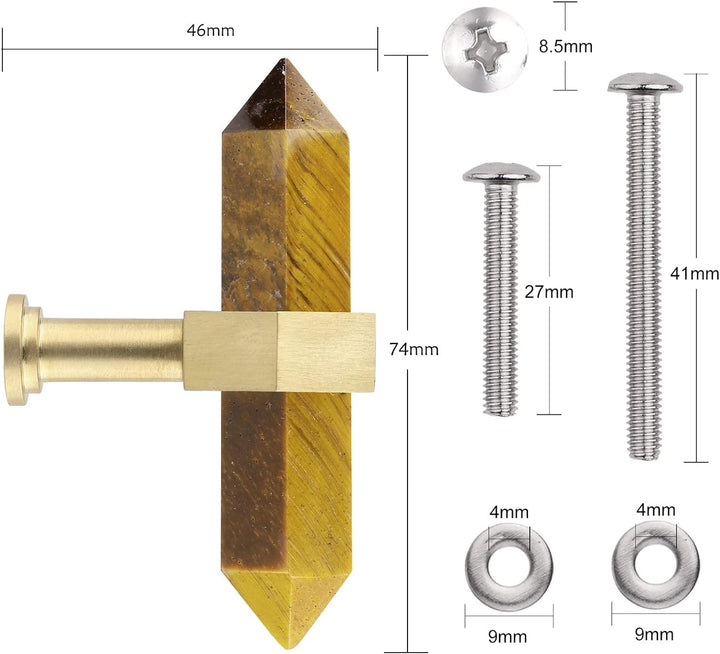 mookaitedecor Satz von 2 Tigerauge Sechseck Double Kristall Punkte Schublade Knöpfe mit Schrauben, C