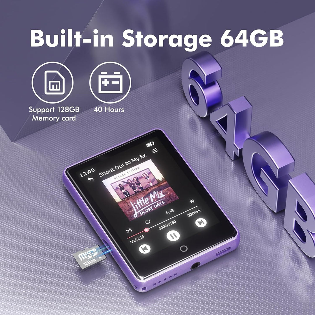 64 GB MP3 Player mit Bluetooth 5.3, 2,8-Zoll-Touchscreen mp3-player und MP4-Player für Kinder, Music