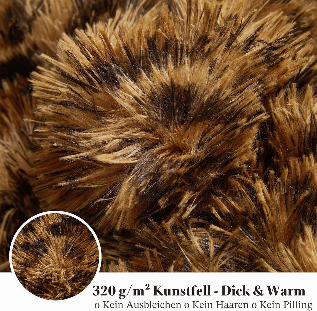 XeGe Luxus Kunstfell Leopardenmuster Kuscheldecke 127x152 cm, Weiche Plüsch Süsse Wohndecke, Flausch