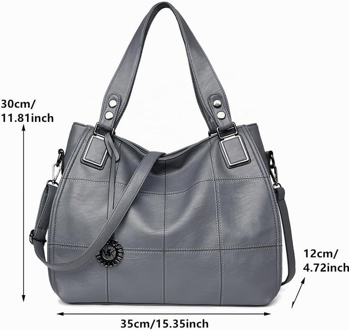 Sacmill Grosse Damenhandtasche PU Leder Schultertasche Taschen Tote Henkeltasche für Frauen Grau, Gr