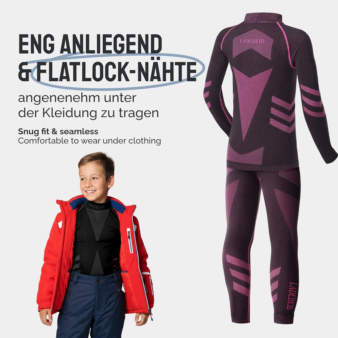 Ladeheid Skiunterwäsche Kinder Funktionsunterwäsche Set Langarm Shirt Lange Unterhose Thermoaktiv LA