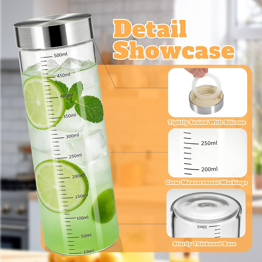 Alitree Glasflasche 500ml mit Deckel - 4er Pack, Spülmaschinenfest, BPA-Frei, Saftflasche aus Borosi