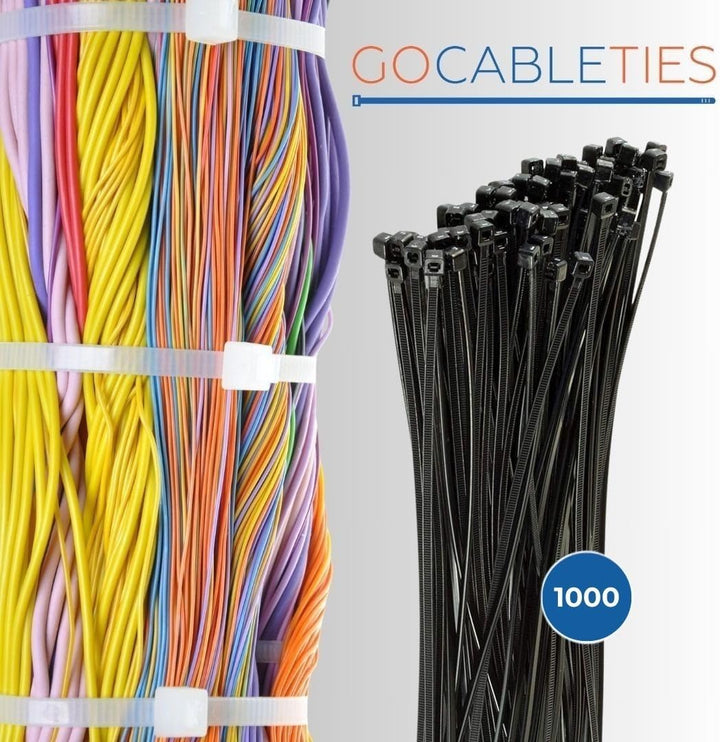 Gocableties Kabelbinder 1000 Stück Schwarz, 150 mm x 3,6 mm mit 18,2 kg Zugfestigkeit, kleine Grösse