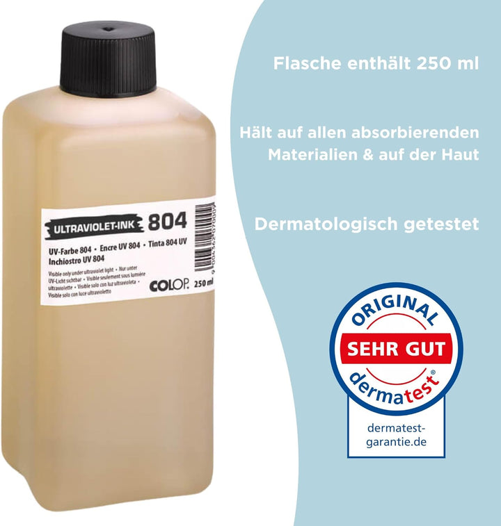 COLOP UV-Stempel-Farbe 804, unsichtbar, 250 ml, Abdruck nur sichtbar unter UV-Lampe