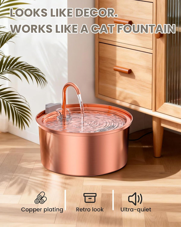 Tomxcute Katzenbrunnen Edelstahl Trinkbrunnen für Katze - 108oz/3.2L Ultra leise Wasserbrunnen für K