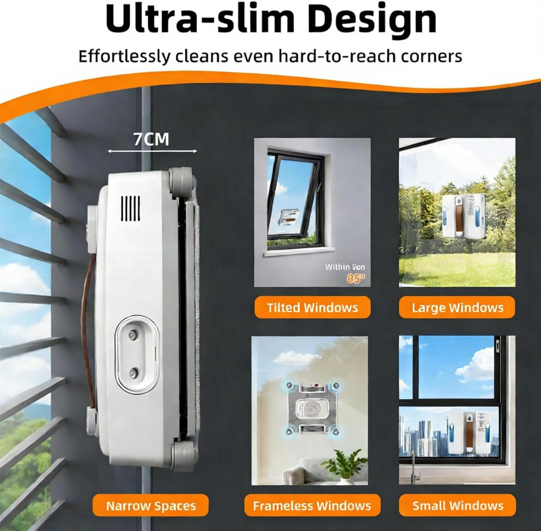 Mini Fensterputzroboter 4000PA, 3 Reinigungsmodi, Window Cleaning Robot Inklusive 4 Düsen und 5 Mete