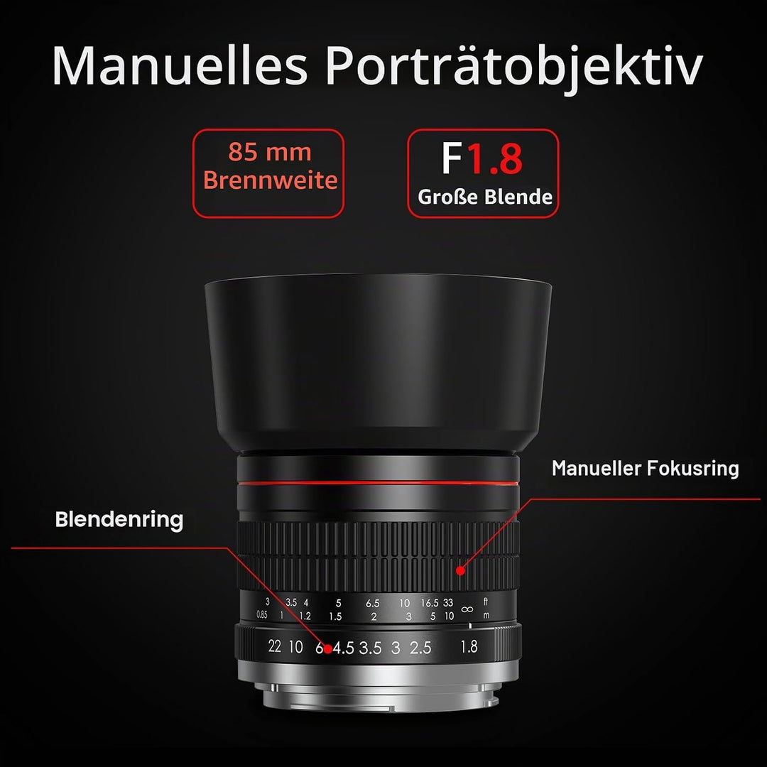 BENOISON 85mm f1,8 Portraitobjektiv, Z Objektiv für Nikon, 85mm Objektiv, manueller Fokus für Nikon