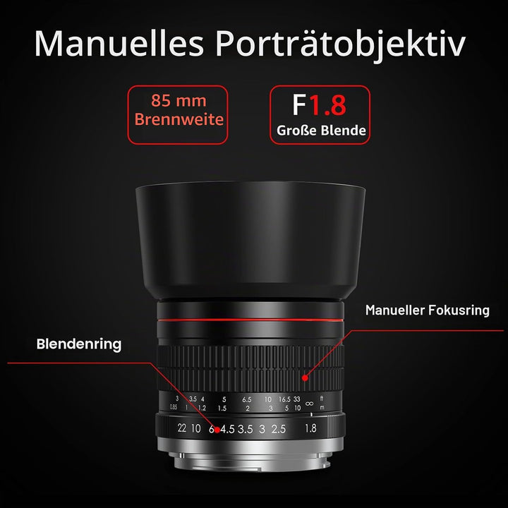 BENOISON 85mm f1,8 Portraitobjektiv, Z Objektiv für Nikon, 85mm Objektiv, manueller Fokus für Nikon