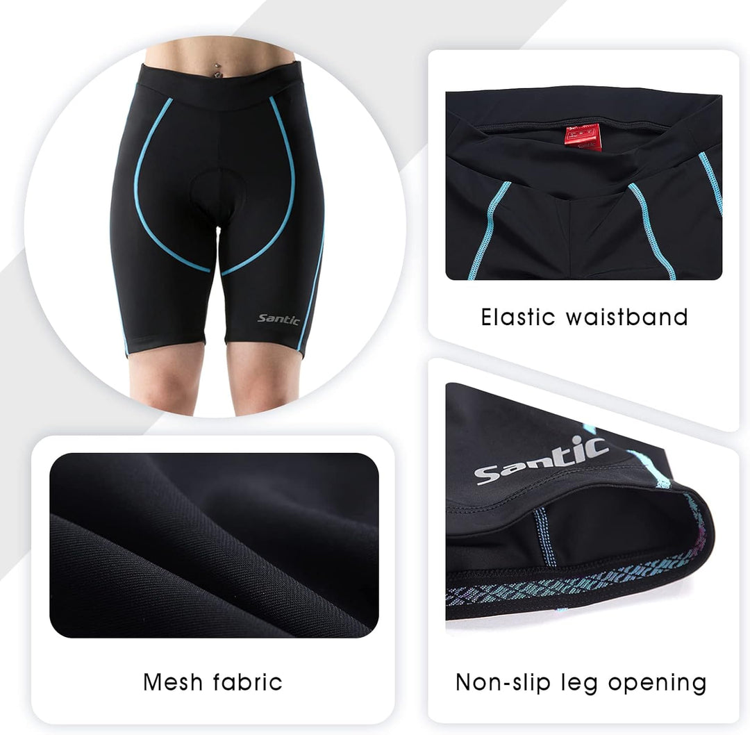 Santic Gepolsterte Kurz-Radlerhose für Damen mit 3D-Polstereinsatz Praktischer Seitentasche und UPF