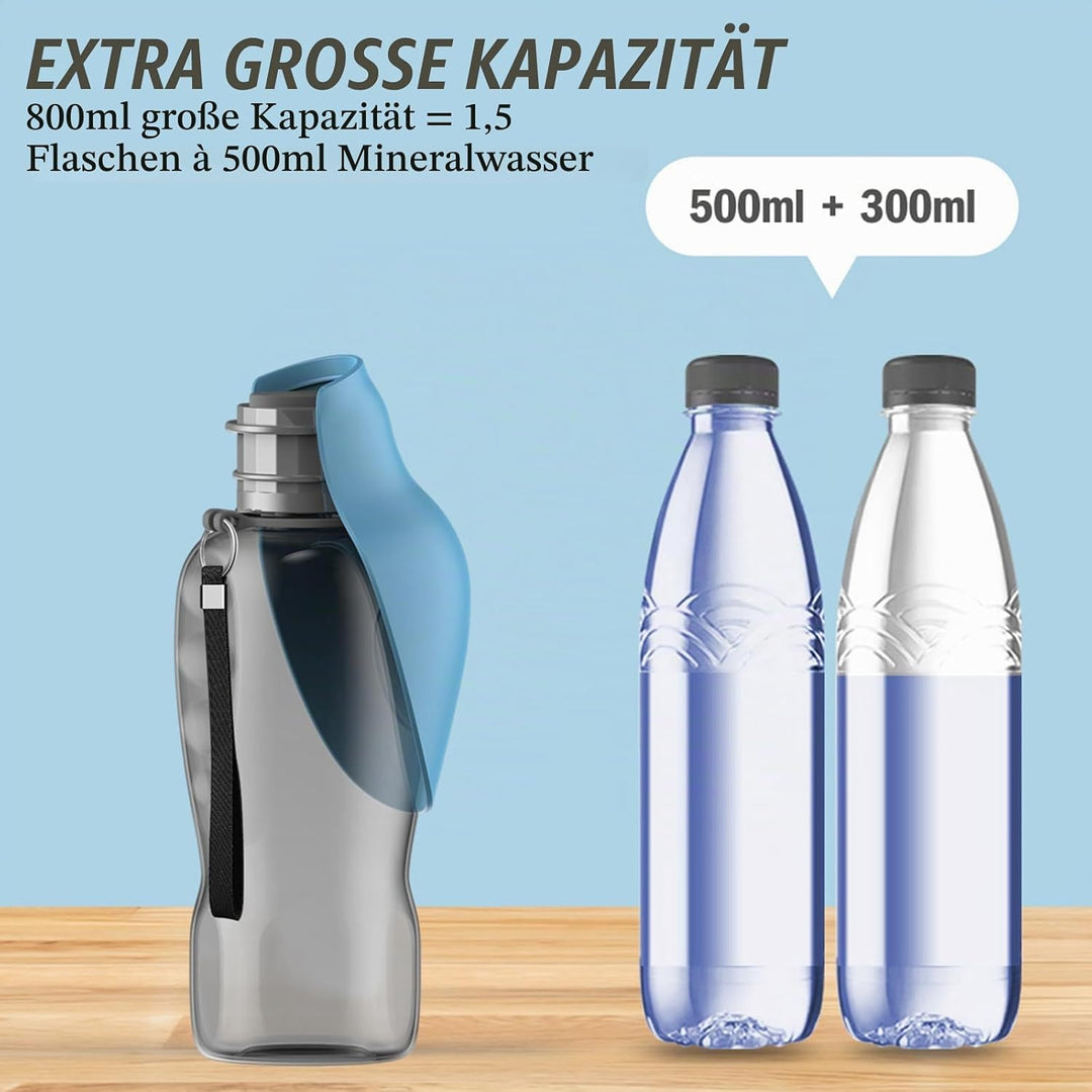 800ML Hunde Trinkflasche für Unterwegs, Auslaufsichere Wasserflasche für Hunde, Tragbare Haustier Hu