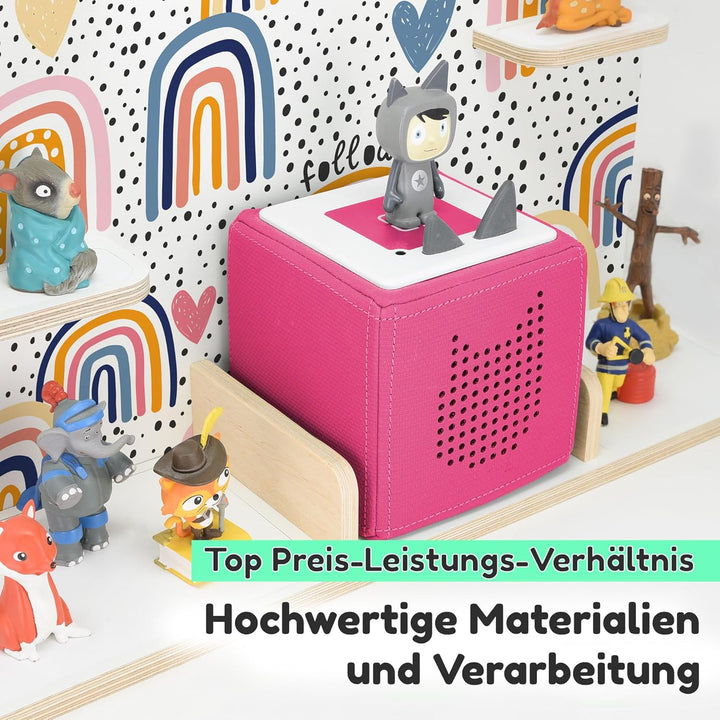 stadtecken Holzregal für Musikbox I Geeignet für die Toniebox und ca. 50 Tonies I Perfekte Tonie Auf
