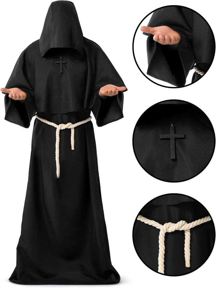 Spooktacular Creations Robe Mönch Kostüm mit Kapuze für Erwachsene Halloween Kostüm Priester Kostüm