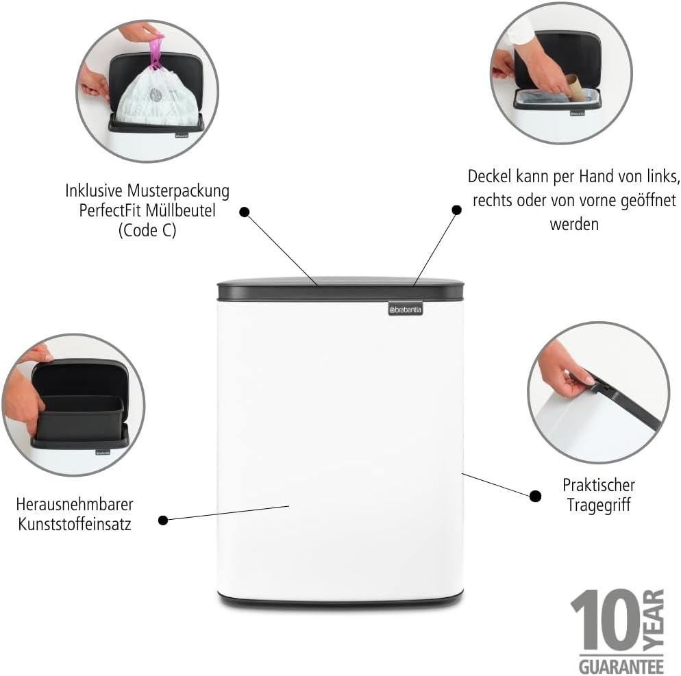 Brabantia - Bo Abfalleimer 12L - Abfalleimer, stilvoll & praktisch - Leicht zu öffnender, sanft schl