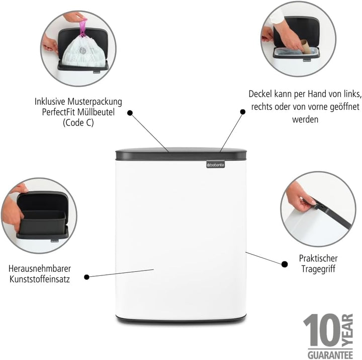 Brabantia - Bo Abfalleimer 12L - Abfalleimer, stilvoll & praktisch - Leicht zu öffnender, sanft schl