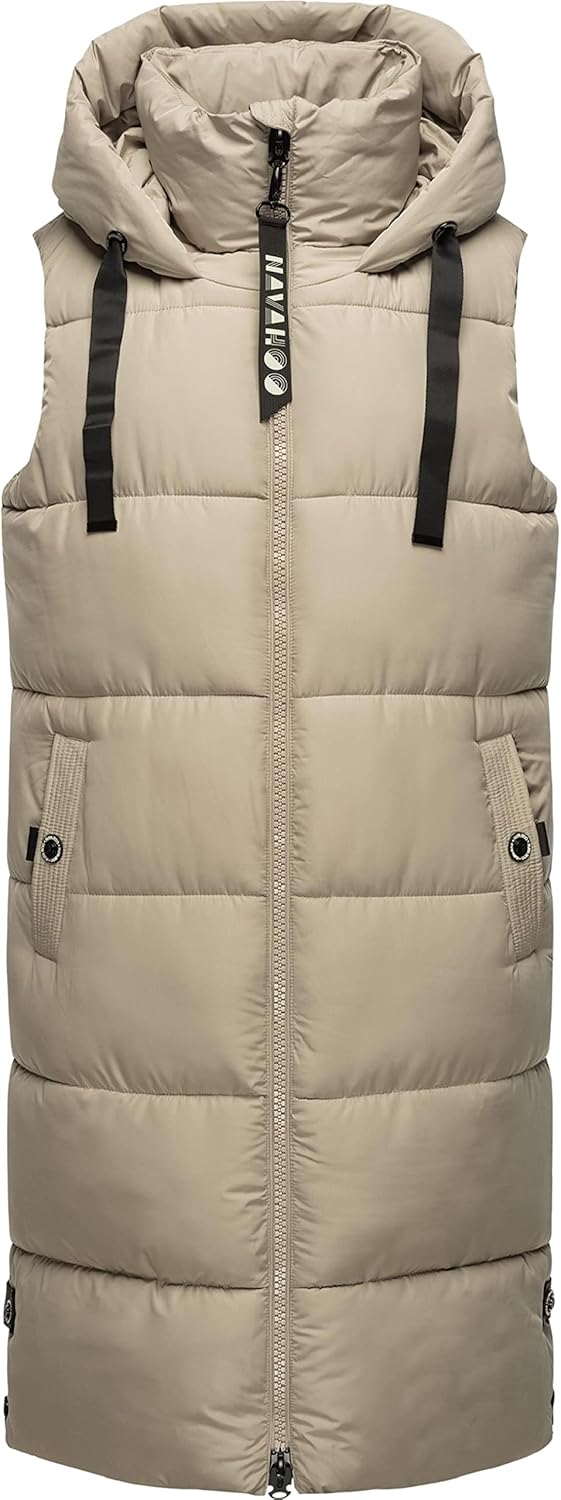 Navahoo Damen ärmellose lange Outdoorweste warme Winterjacke Schnuffelchen XS-3XL XS Pebble Grey, XS