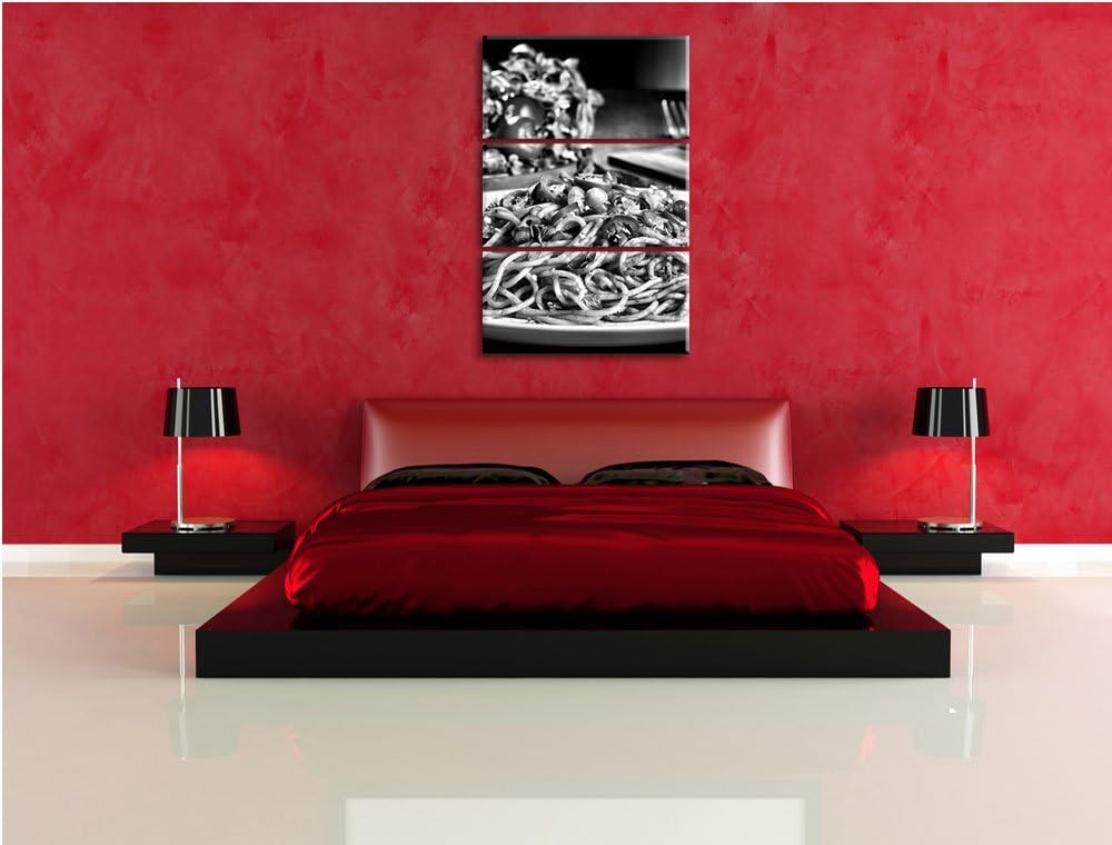 Pixxprint Monocrome, Leckere Spaghetti Italia 3-Teiler Leinwandbild 120x80 Bild auf Leinwand