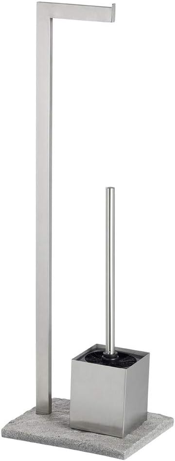 WENKO Stand WC-Garnitur Granit, Ständer für Toilettenpapier &amp; Toilettenbürste, WC-Papierhalter in St