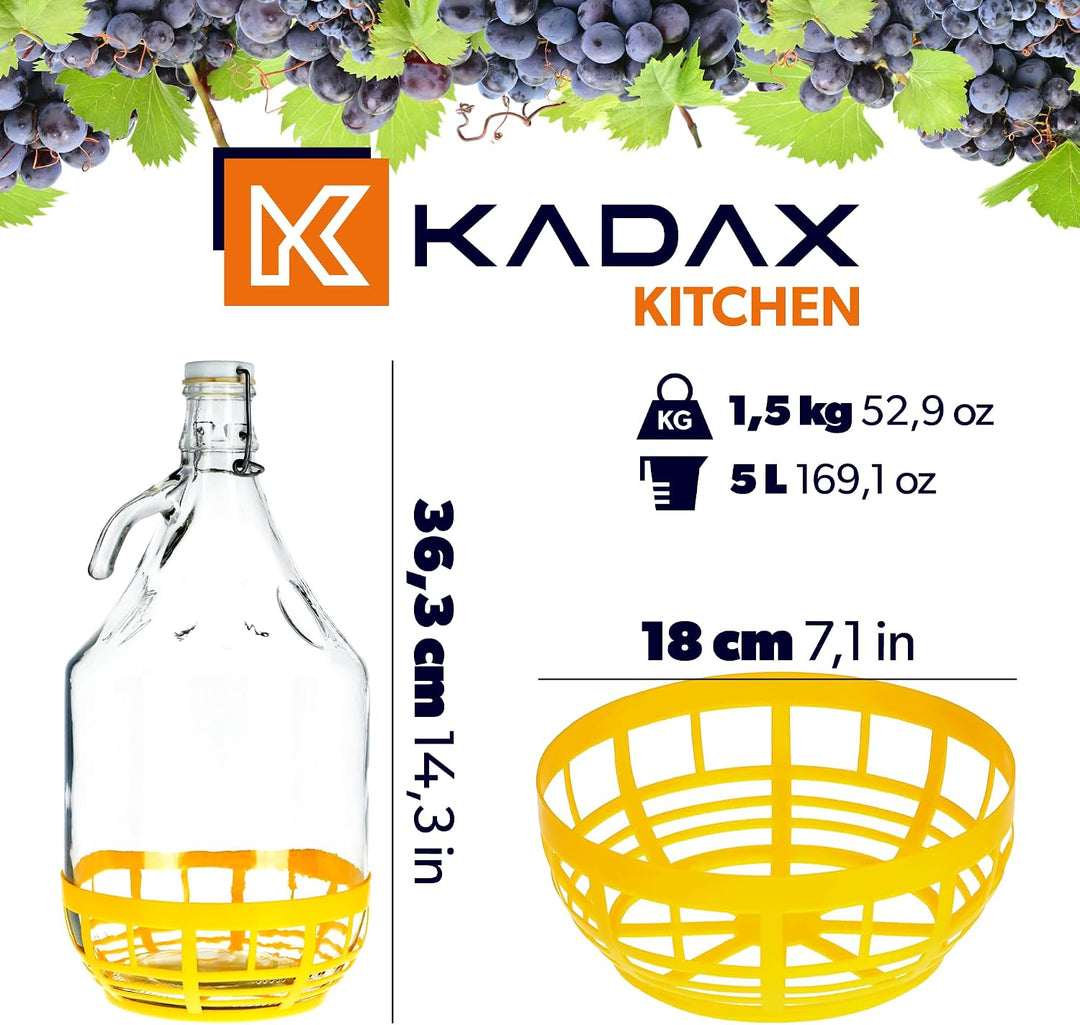 KADAX Weinballon 5L, Glasballon für Wein 6 stück, Weinfass aus glas, Gärballon, Fass für Wein aus Gl