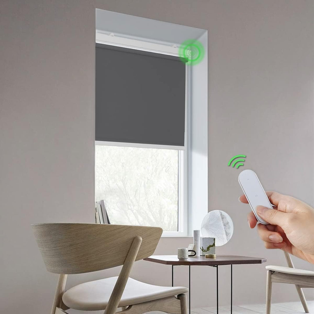 HOMEDEMO M100 Elektrische Rollos Verdunkelungsrollo mit Motor & Fernbedienung, Dunkelgrau 45x100cm,