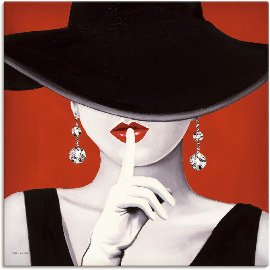 ARTland Leinwandbilder Wandbild Bild auf Leinwand 70x70 cm Wanddeko Frau Hut Stil Lippenstift Beauty