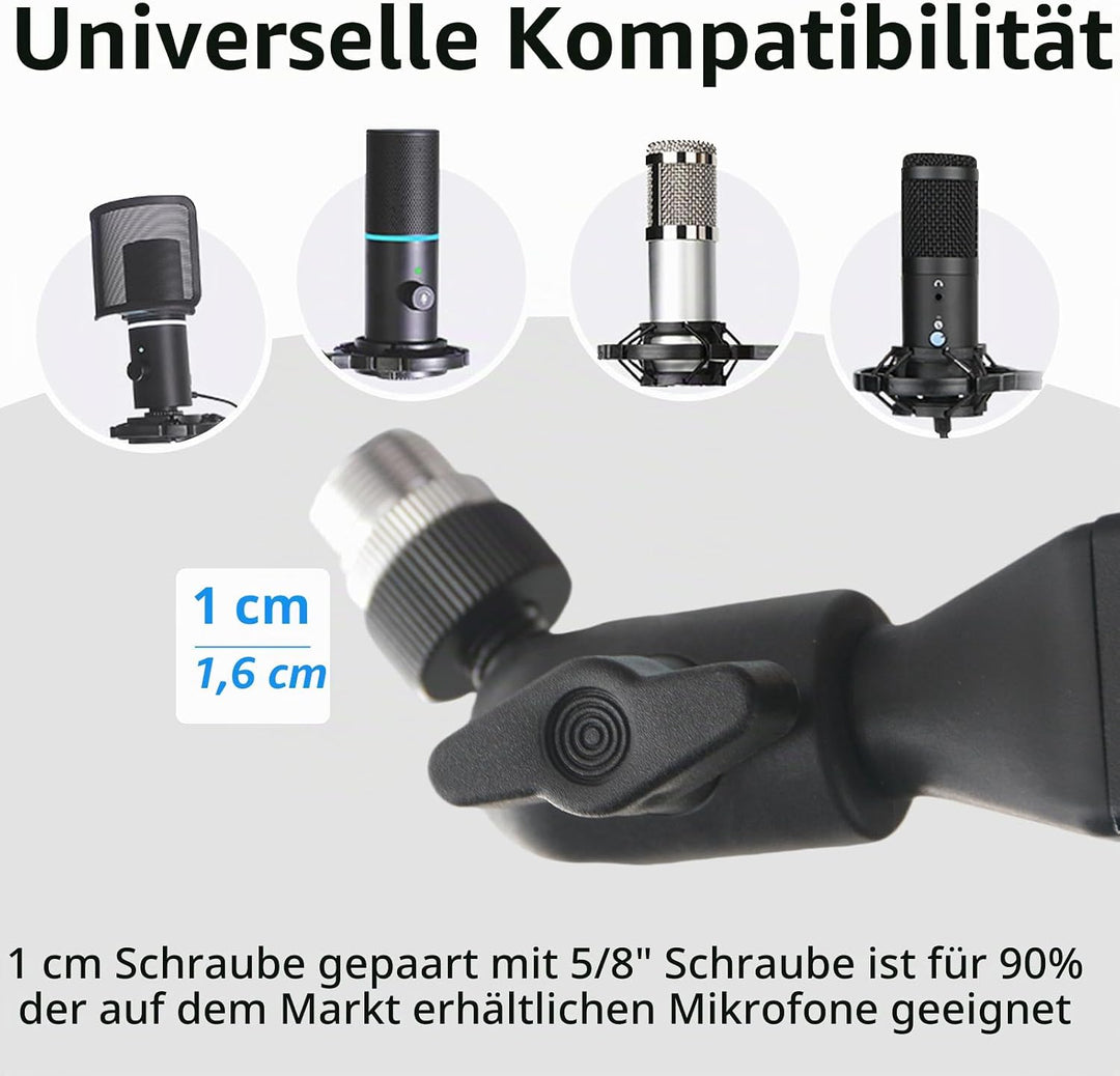 Mikrofon-Boomarm, flaches Mikrofonarm-Stativ mit Tischklemme, Schraubenadapter, versteckten Kabelfüh