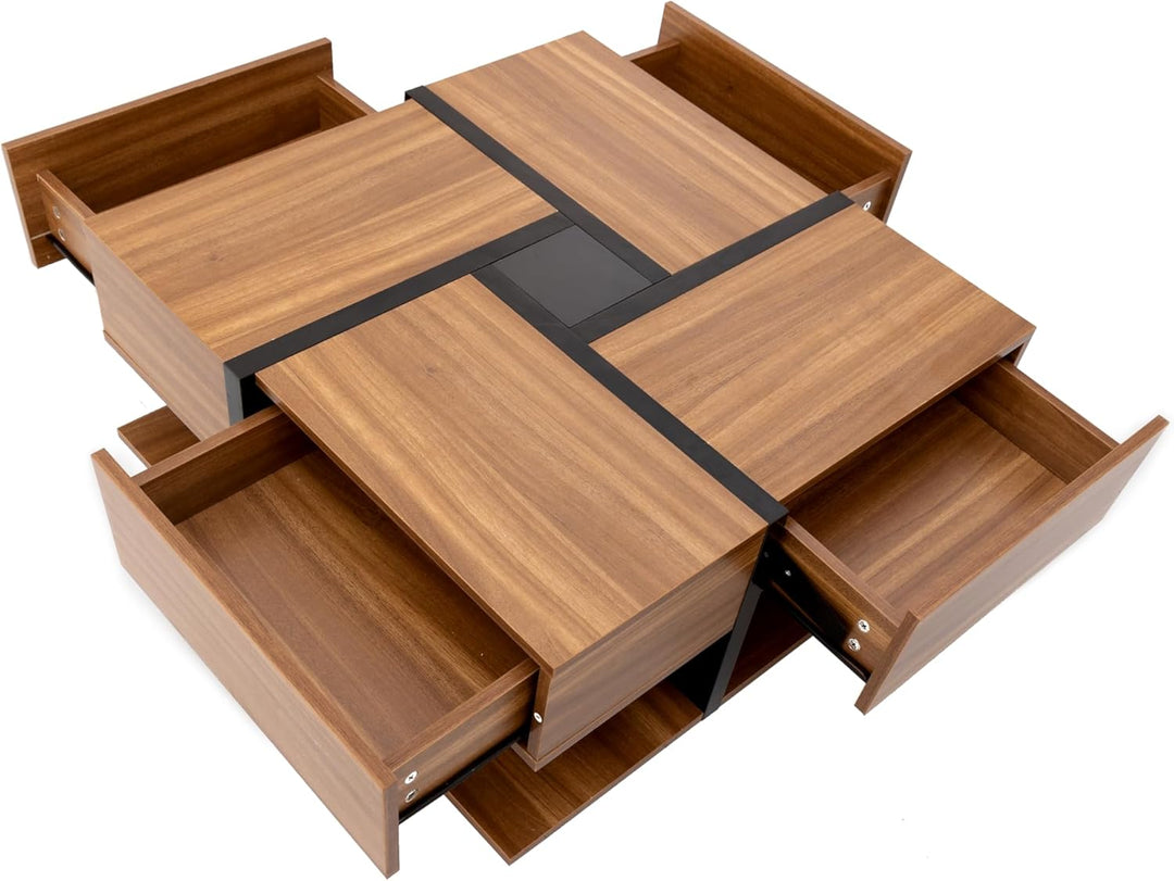 Merax Couchtisch Wohnzimmertisch mit 4 Schubladen, Modern Beistelltisch Kaffeetisch mit Zwei Ablagee