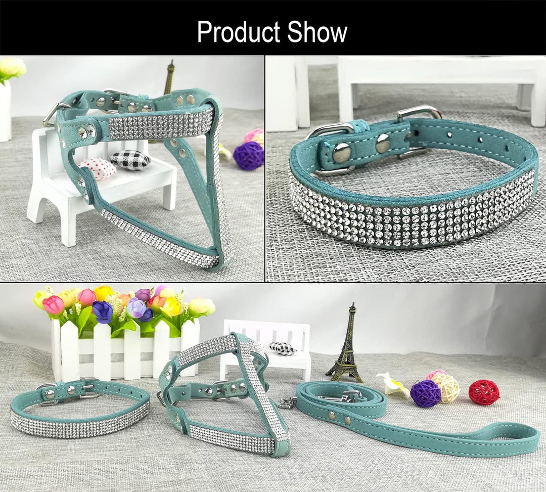 Fliegen Hundehalsband & Geschirr & Blei-Sets Komfortables weiches Welpenhalsband Diamante mit Geschi