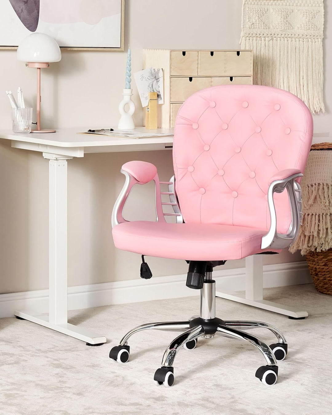 Büro Schreibtischstuhl Drehstuhl Kunstleder Verstellbar Lehne Rosa Princess