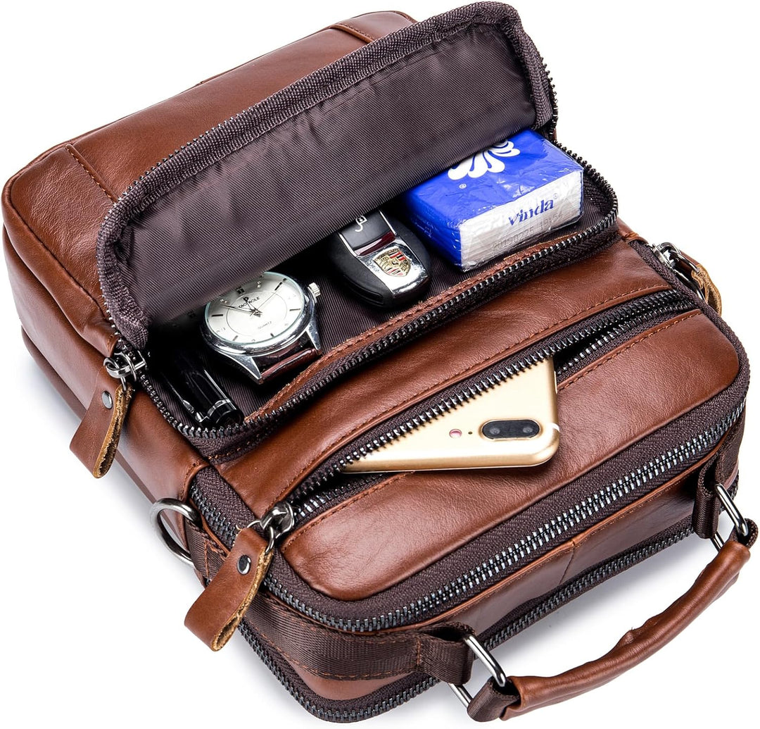 MANNUOSI Herren Schultertaschen business Freizeit Henkeltaschen echtleder vintage Handtaschen Einhei
