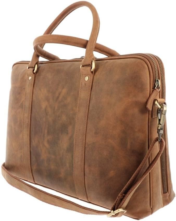 More Than Hip Hazel Laptoptasche 15,6 Zoll - Damen Arbeitstasche aus Vintage Öko Leder Aktentasche f