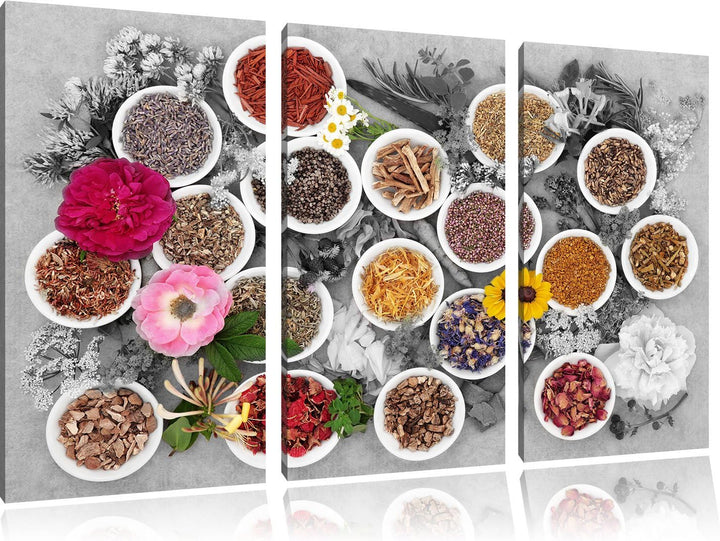 Pixxprint Heilende Kräuter und Blumen als Leinwandbild/Grösse: 3 Teilig (120x80 cm) cm/Wandbild/Kuns