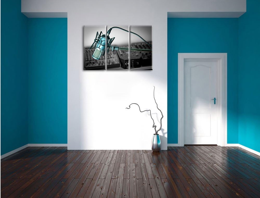 Pixxprint Mikrofon mit Musikanlagen als Leinwandbild/Grösse: 3 Teilig (120x80 cm) cm/Wandbild/Kunstd
