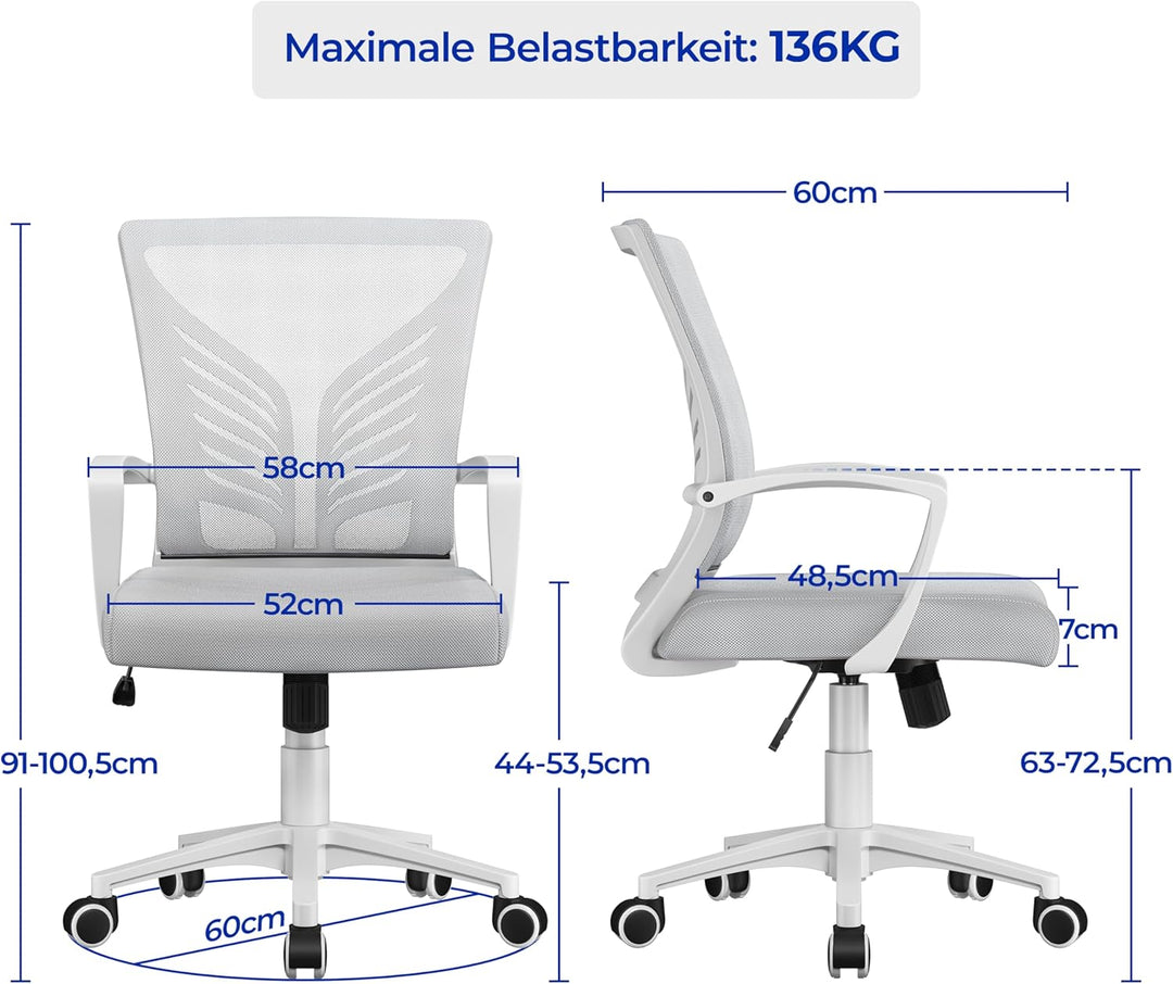 Yaheetech Bürostuhl Ergonomisch Schreibtischstuhl mit Schaukelfunktion Drehstuhl mit Gepolstertem Si