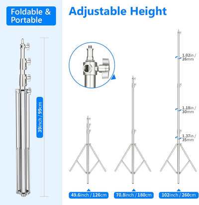 NEEWER 102"/2,6m Edelstahl Lichtstativ, federgepolstertes, Robustes Fotografie Stativ mit 1/4" bis 3