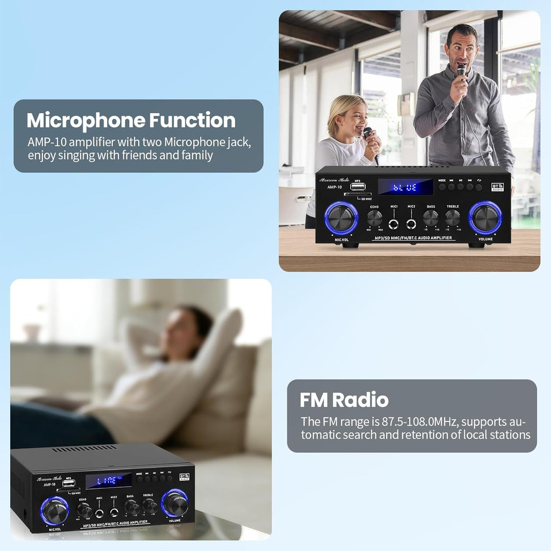 AMP-10 Bluetooth Verstärker RMS 50WX2 Stereo Audio Verstärker Empfänger für Zuhause Lautsprecher 2.0
