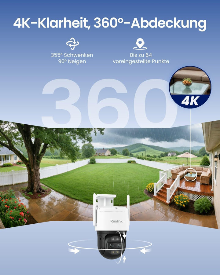 Reolink 4K 8MP Wi-Fi 6 PTZ Überwachungskamera Aussen mit Dual-Objektiv, Auto-Tracking-Zoom, 30m Farb