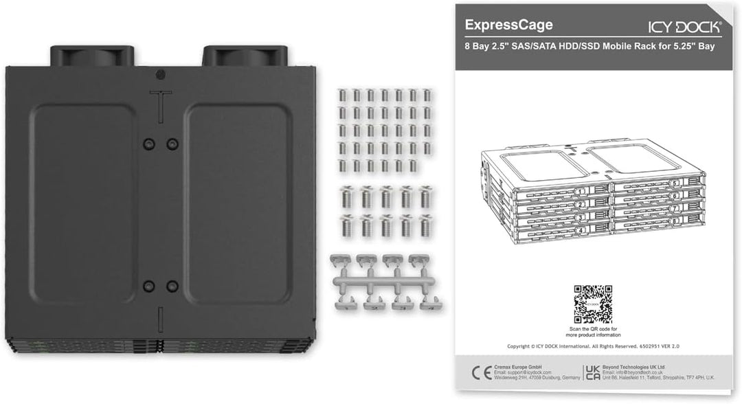 ICY DOCK 8X 2,5" SATA/SAS HDD/SSD Wechselrahmen mit schraubenlosen Trays in 5,25" Schacht - ExpressC