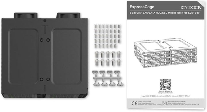 ICY DOCK 8X 2,5" SATA/SAS HDD/SSD Wechselrahmen mit schraubenlosen Trays in 5,25" Schacht - ExpressC