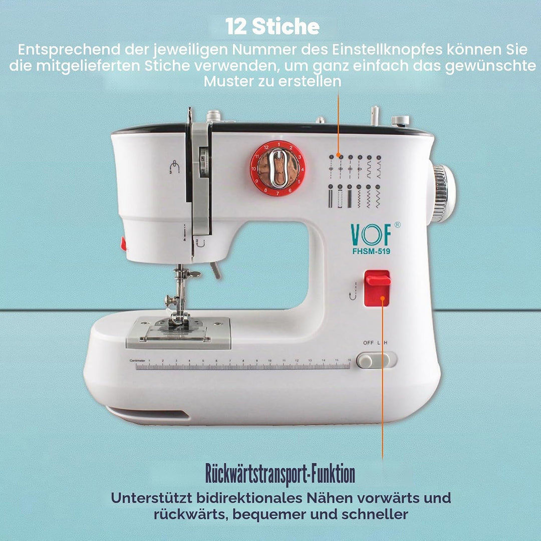 ZPSHYD Kleine Nähmaschine für Anfänger, 12 Stiche Mini Portable Nähmaschine Upgrade, EU Stecker 220V