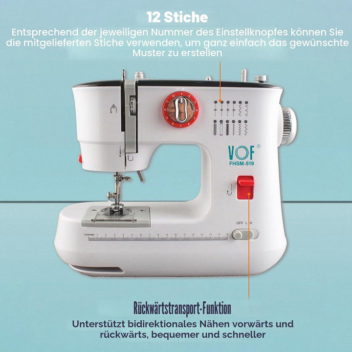 ZPSHYD Kleine Nähmaschine für Anfänger, 12 Stiche Mini Portable Nähmaschine Upgrade, EU Stecker 220V