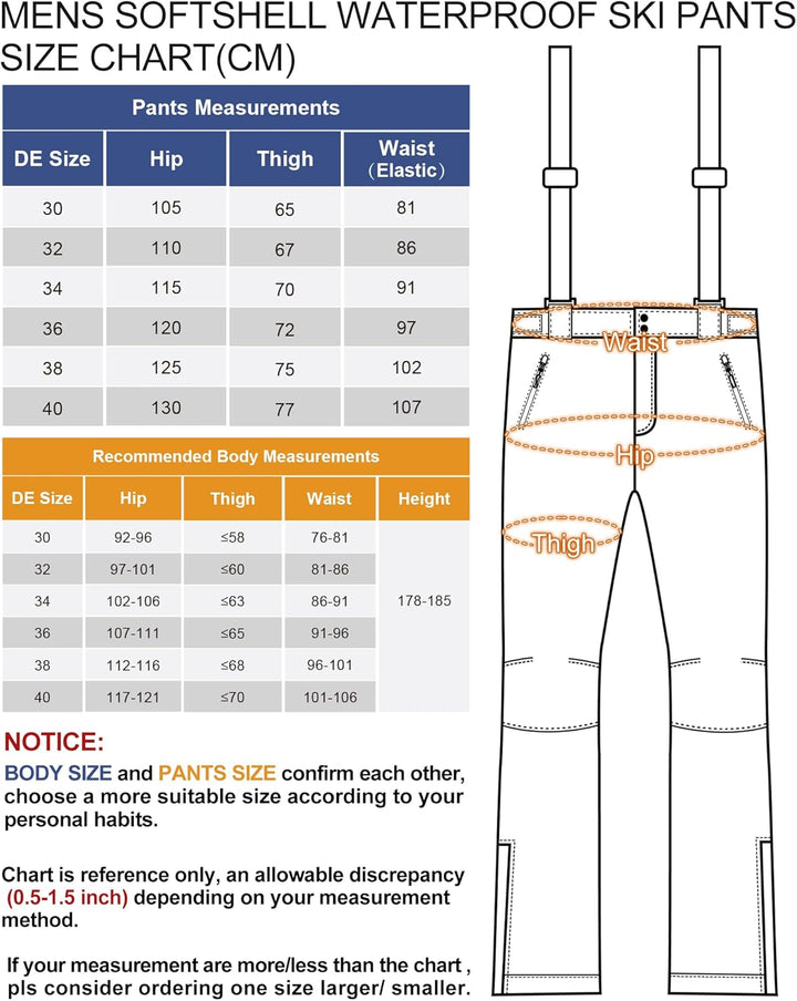 33,000ft Herren Skihose Hosenträgerhose Outdoorhose Wasserdicht Winddichte Softshellhose Warme Gefüt