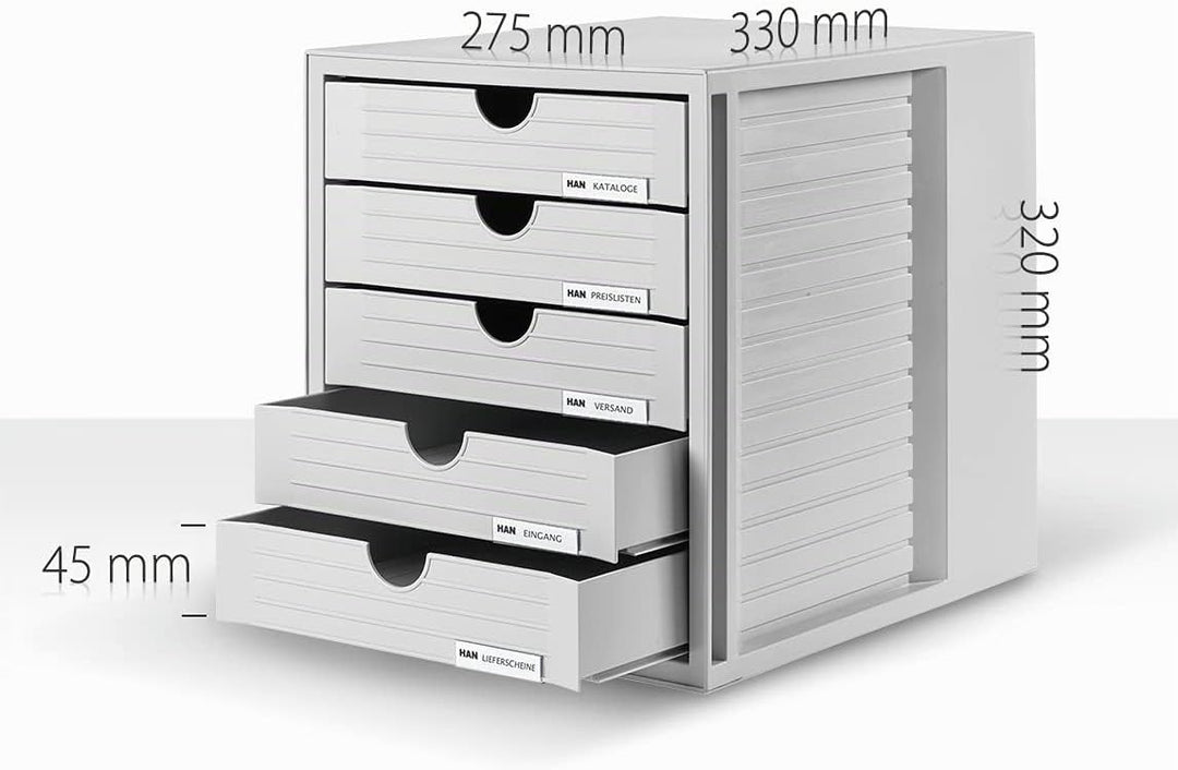 HAN Schubladenbox SYSTEMBOX KARMA mind. 80% Recycling-Kunststoff mit 5 geschlossenen Schubladen, Sch