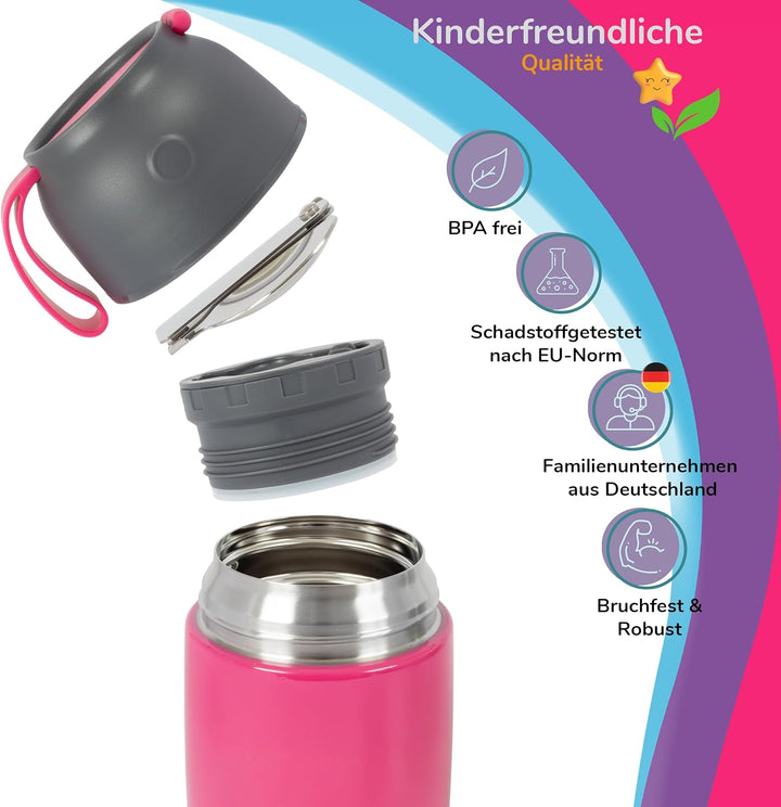 Kinder Thermobecher 500ml für Speisen und Getränke | Edelstahl Thermobehälter für Essen | Warmhalteb