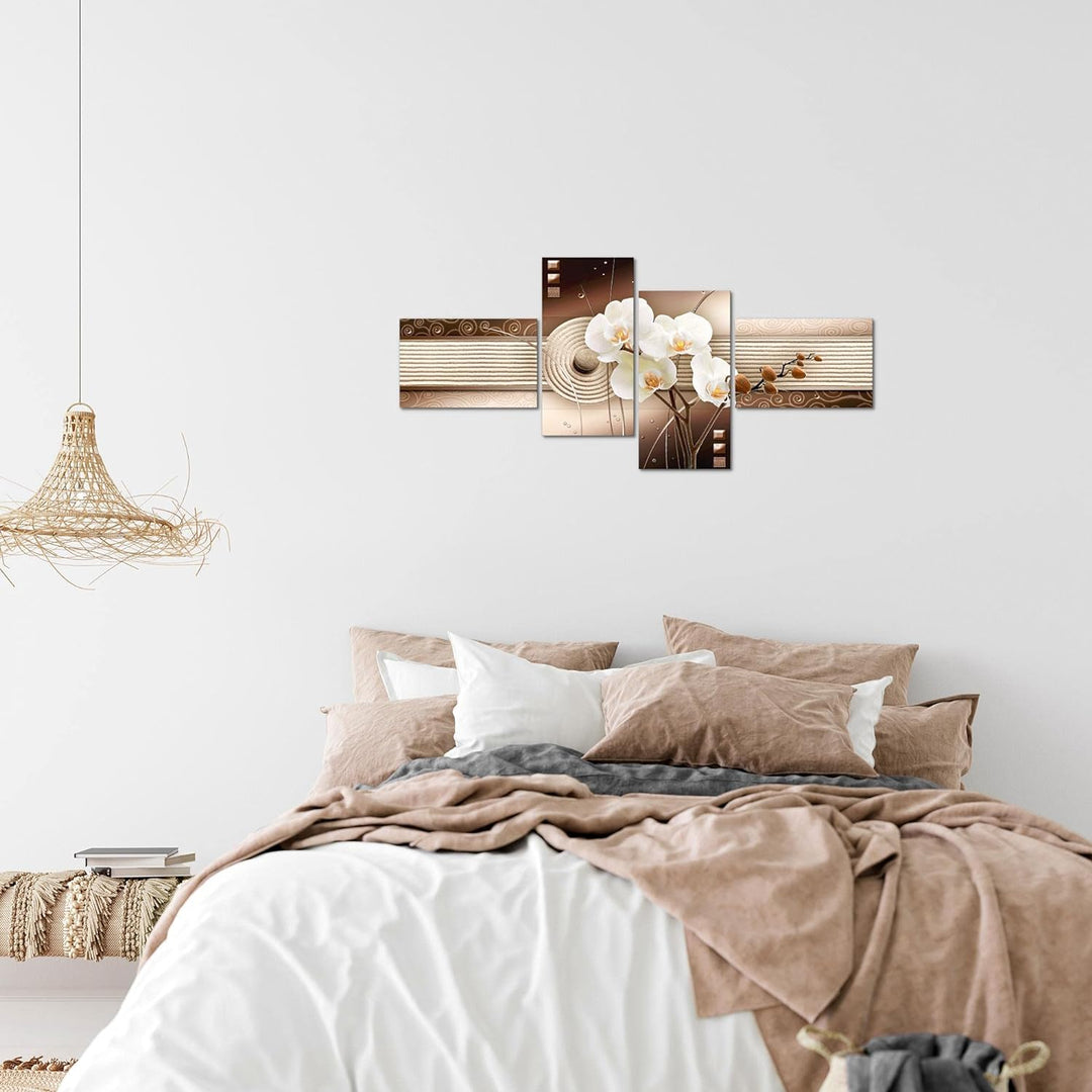 Runa Art Bild Modern Blumen Orchidee - Made in Germany - Wandbilder Sand Beige Braun 4 Teilig 205242
