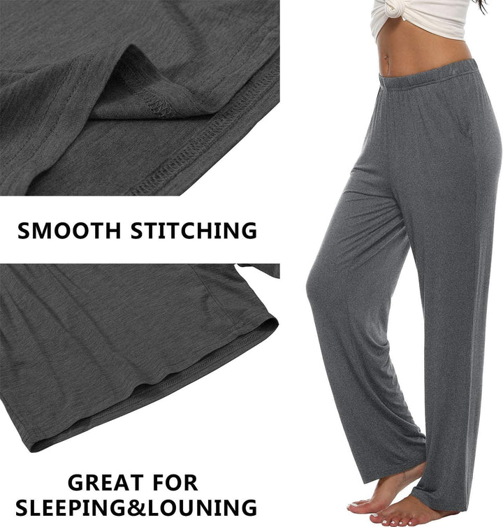 MoFiz Damen Schlafanzughose Lang Pyjamahose Nachtwäsche Weich Loungehose Freizeithose mit Taschen S