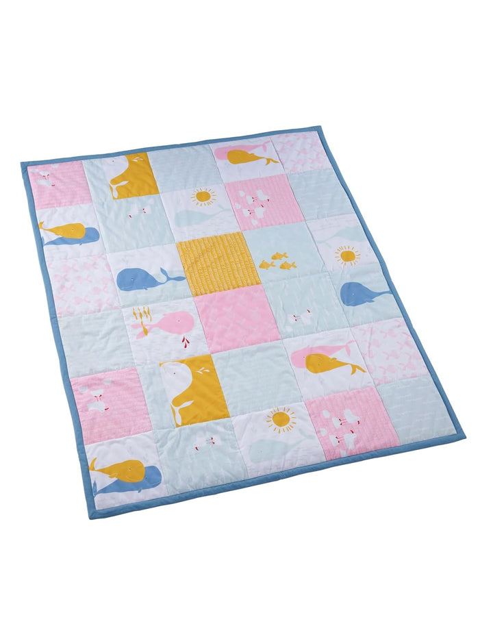 Bio Krabbeldecke Patchwork Design 100% Bio-Baumwolle (kbA) GOTS zertifiziert, Wale, 95 x 100 cm 95 x