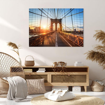 Bilder auf Leinwand 100x70cm Leinwandbild mit Rahmen New York Brücke Gross Wanddeko Bild Schlafzimme