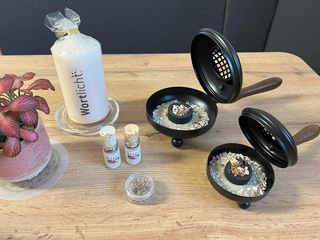 Bitto Räucherpfanne SALUK Metall mit Holzgriff, L: 26,5 cm, H: 8 cm, Ø 12 cm, L