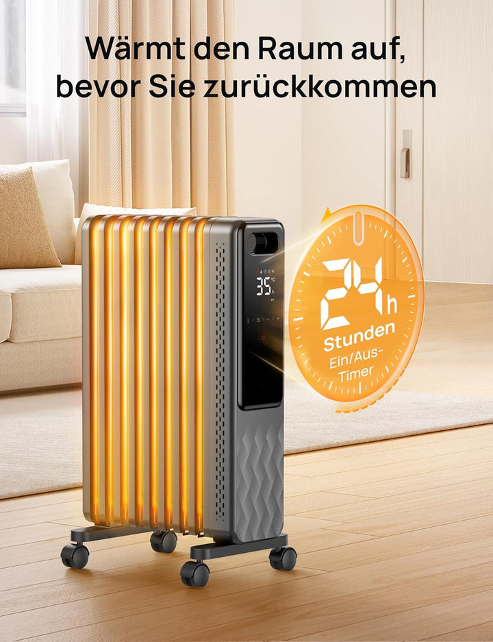 Dreo Ölradiator Energiesparend 2000W, Mobile Elektroheizung 9 Rippen mit Fernbedienung, 3 Heizstufen